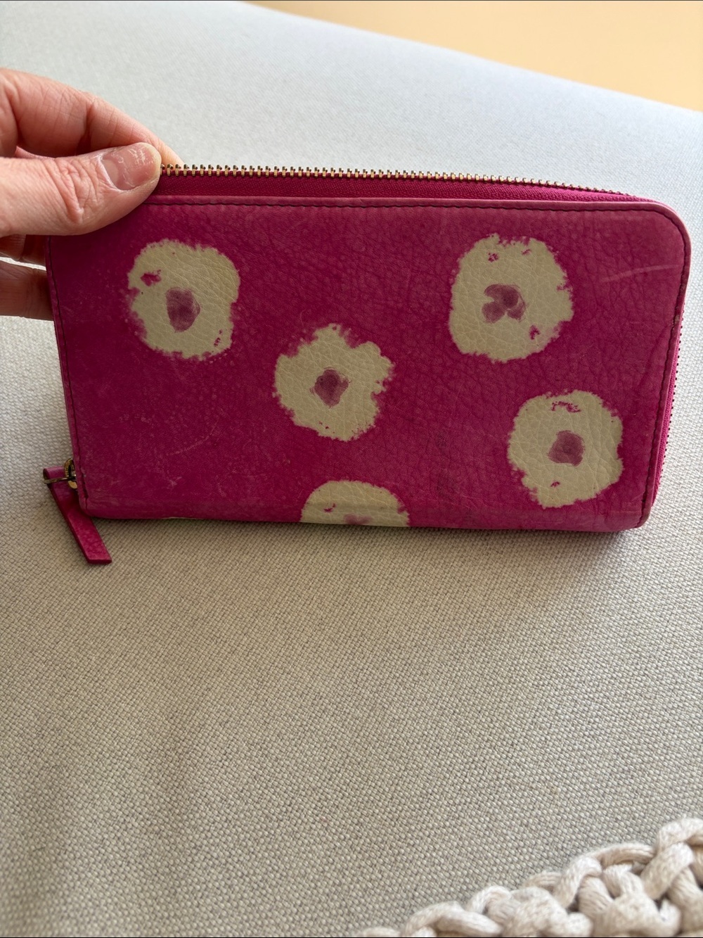 Anthropologie Pink Floral Zip-Around Wallet with Cream Accents - Picture 5 of 6